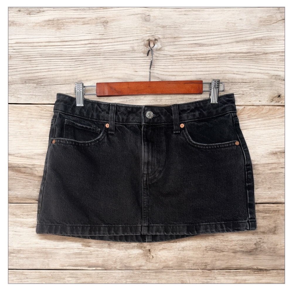 MNG Mango Denim Mini Skirt‎ Small Mid Waist Black Wash Pockets Size small